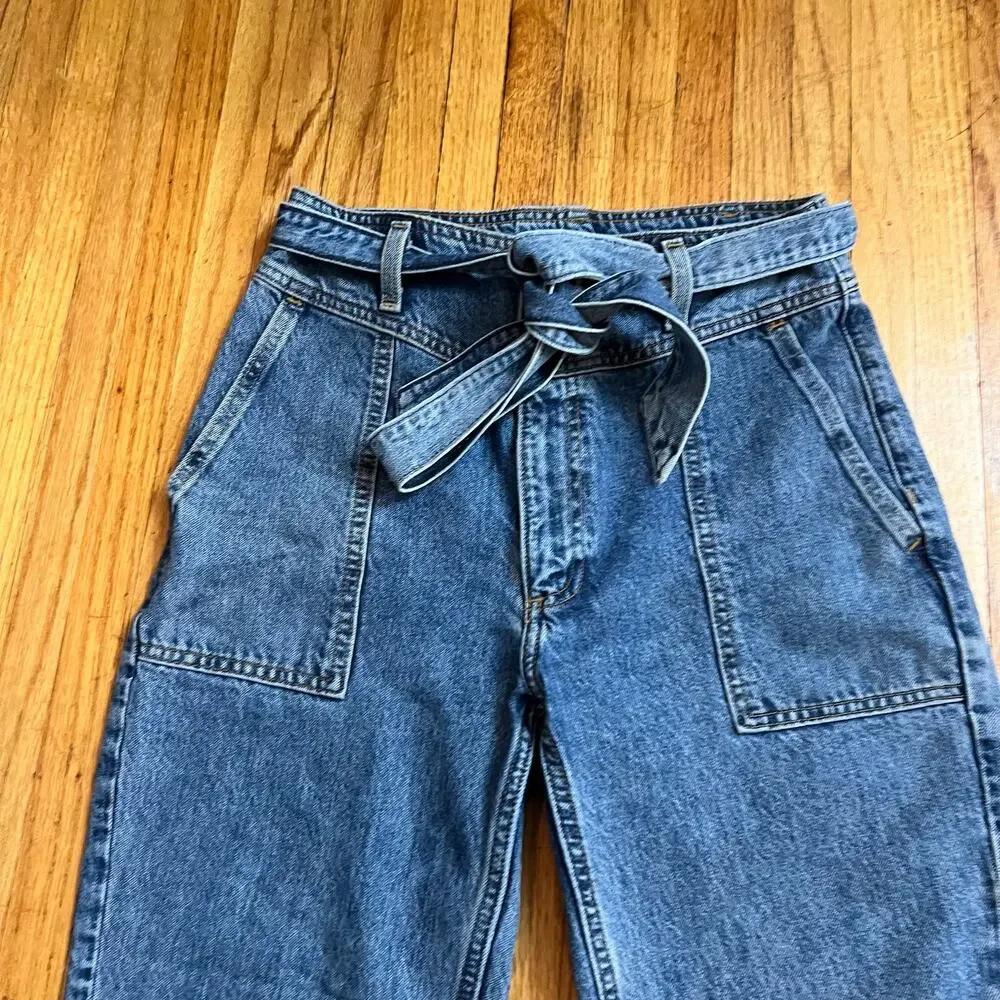 Abercrombie Fitch Jeans Womens 26 /2 Tie Waist Mom High Rise Ankle Crop Belted
